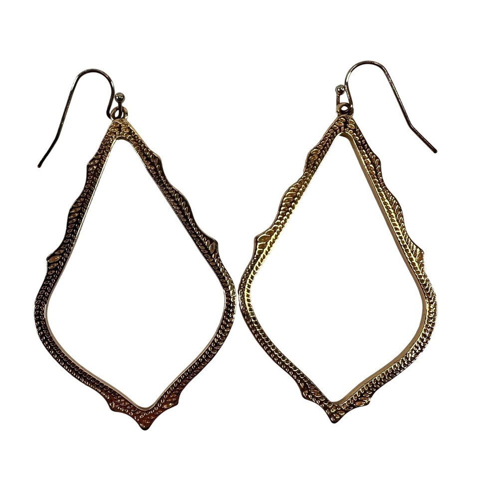 Kendra Scott Sophee Drop Earrings Gold Textured Filigree Open Frame Teardrop